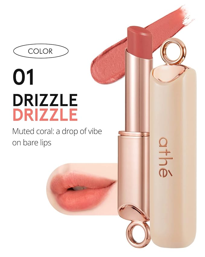 ATHÉ Authentic Airy Lip Balm 01 DRIZZLE, Korean Vegan Color Lip Blam, Flake-Free Slim Fit Lips, Silky Powdery Finish & Air-like Blurring with Vibrant Colors, 0.11oz.-VivaGrace Women