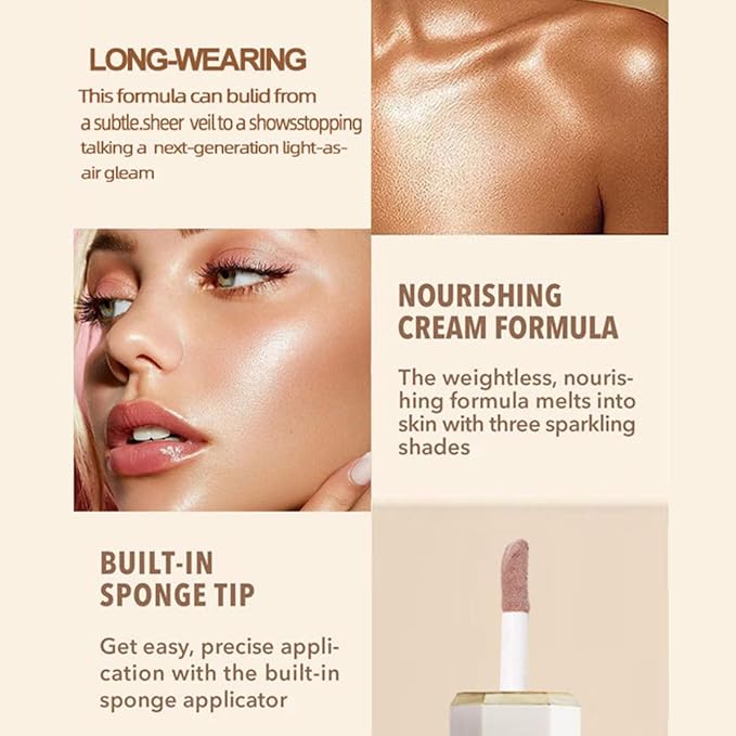 Liquid Highlighter Makeup, Long Lasting Liquid Luminizer for Glowing Skin Waterproof Smooth Glitter Highlight Face Illuminator Cream Contour Stick Body Shimmer Liquid Bronzer(#01 MOONLIGHT)-VivaGrace Women