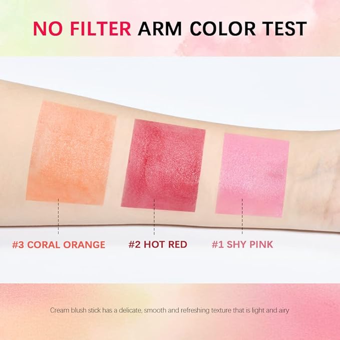Blush Stick Matte Finish Waterproof Long Lasting Pink Red Cheek Lip Make-up Multi Lip Tint Stick Highlighter High Pigment Rouge Blush for Women Lady Daily Lip Cheek Makeup (2#hot red)-VivaGrace Women