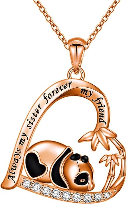 Silver Crystal Panda Necklace Choker Vintage Heart Panda Pendant Cute Animal Necklace Charm Jewelry I Love You Forever Birthday Gifts for Kids Women and Girls-VivaGrace Women