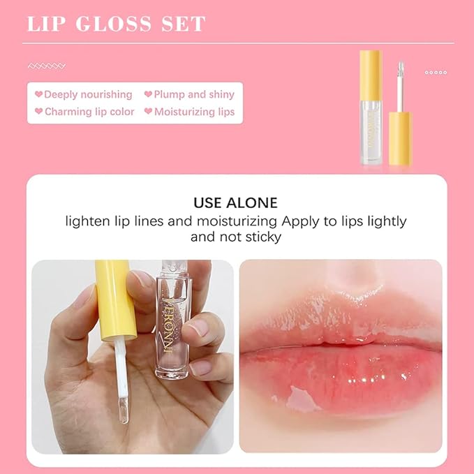 VERONNI 6 Colors Lip Tinted Stain Gloss Set,Hydrating Plumping Liquid Lipstick Set,Moisturizing Clear Lip Oil For Dry Lips,Nourishing Water Glossy Glass Lip Oil Gloss Lip Tint (6 Colors)-VivaGrace Women