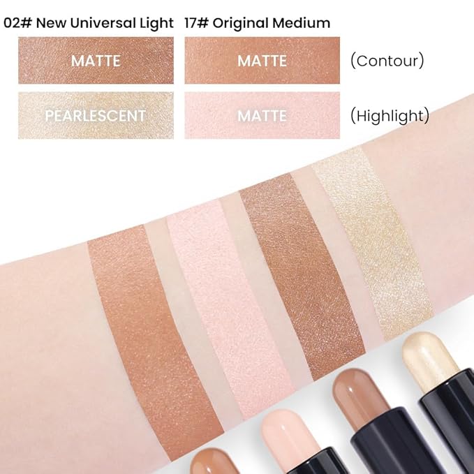 evpct 2in1 Face Shaping & Contouring Stick Cream Contour Concealer Bronzer Stick Makeup Kit for Face Highlighter Makeup Stick contorno maquillaje de maquillaje, NEW Universal Light + ORIGINAL Medium-VivaGrace Women