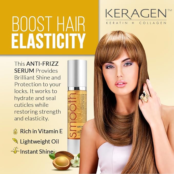 KERAGEN - Nourishing Hair Serum for Dry Damaged Hair - Argan Oil for Hair Treatment - Brilliant Shine, Heat Protection with Paraben, Phthalate and Sulfate Free Formula (1.7 Oz)-VivaGrace Women