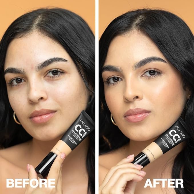Palladio Full-Coverage Color Correction CC Cream, Oil-Free with Peptides & Vitamin C, Best for Correcting Redness and Uneven Skin Tone, Buildable Foundation Coverage (Med 32W)-VivaGrace Women