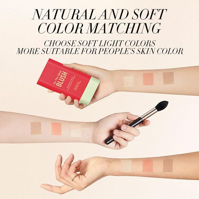 3-in-1 Cream Blush Stick for Cheeks Lips Eyes, Waterproof Natural Finish Tinted Makeup Stick, Hydrating Multi-Use Blush Balm-VivaGrace Women