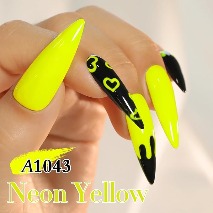 Double Rhythm 0.50 OZ Gel Polish Hema Free Same Color Same Bottle Golden Round Translucent Neutral Natural Milky 15 ML Jelly UV Polish Art DIY at Home (Neon Yellow-C1043)