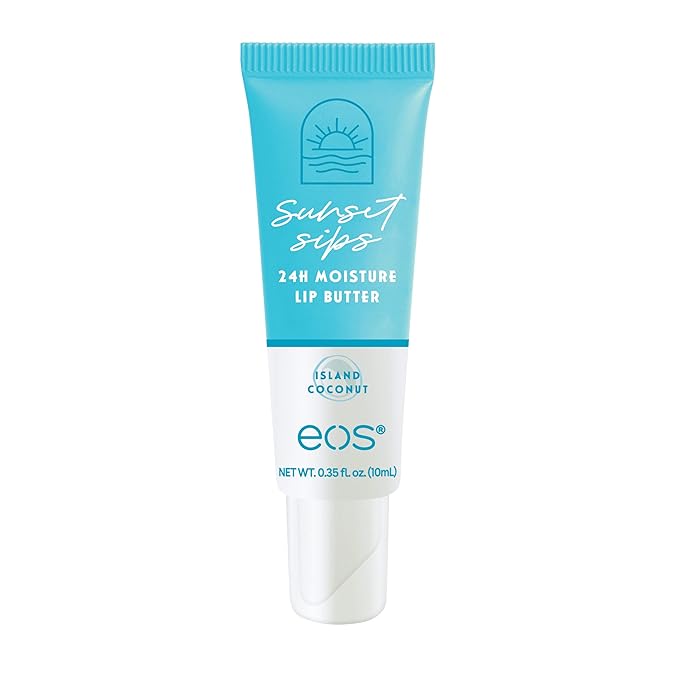 eos Sunset Sips Lip Butter Tube- Island Coconut, 24-Hour Moisture, Overnight Lip Mask, Lip Care Products, 0.35 fl oz-VivaGrace Women