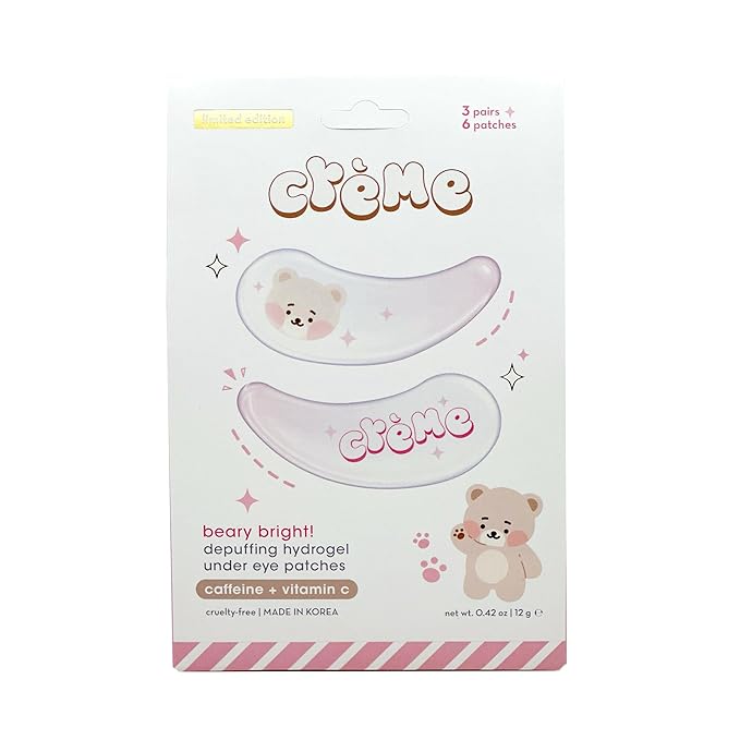 The Crème Shop Boba Bears Beary Bright Depuffing Hydrogel Under Eye Patches, Hydrating Under Eye Patches, Under Eye Patches for Puffy Eyes (Pack of 3)-VivaGrace Women