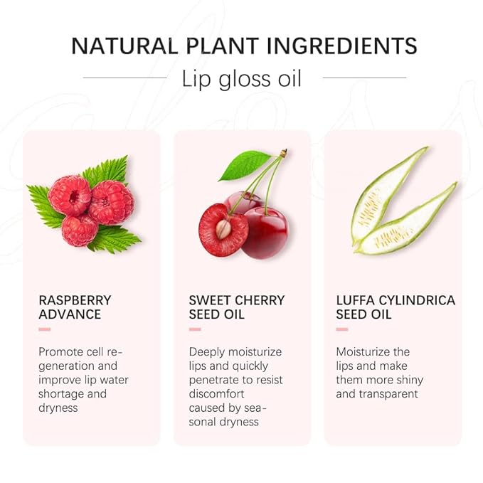 Plumping Lip Oil - Hydrating Lip Oil Plumping Lip Gloss, Crystal Jelly Moisturizing Lip Oil/Polished Lip Oil Lines/Tint Moisturizing Transparent Lip Balm Care Stick (Cherry)-VivaGrace Women