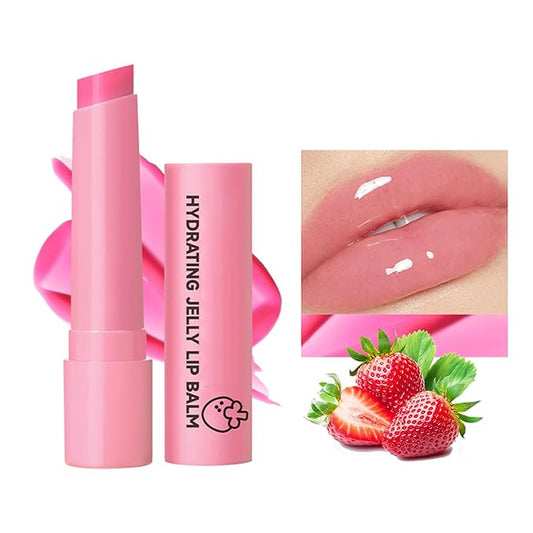 Hydrating Jelly Balm,Tinted Moisturizing Lip Balm For Dry Lips,Instantly Hydrate Lips Conditioning & Nourishing Lip Care Lip Moisturizer Fruit Lip Oil Lip Shine Jelly Lipstick(Strawberry)-VivaGrace Women