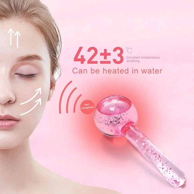 Facial Ice beauty ball- 2PC Globes Pink Facial Roller for Cold or Hot Skin Massagers Globe Durable Quartz Glass for Face and Eye Rollers Reduce Puffiness-VivaGrace Women