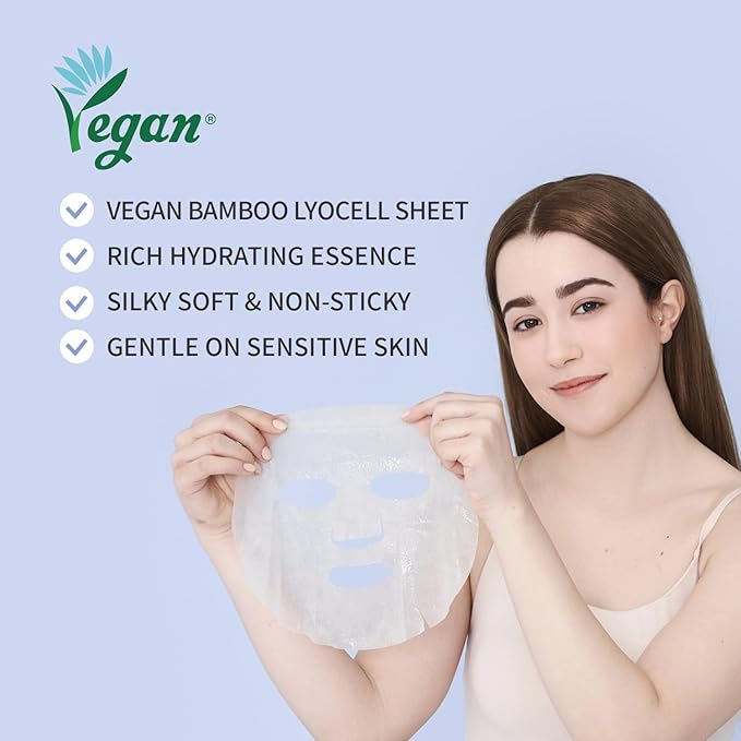 #OOTD Collagen Hydrating Sheet Masks for Face Korean Anti Aging Mask Sheet for Dry Skin & Sensitive Skin, EVE Vegan, Not Tested on Animals, No Parabens, No Sulfates, Hyaluronic Acid, Witch Hazel 10EA-VivaGrace Women