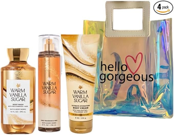 Bath & Body Works - 3 Piece Bundle - Spray - Body Cream - Shower Gel - Full Size and Gift Bag HELLO GORGEOUS (Warm Vanilla Sugar)-VivaGrace Women