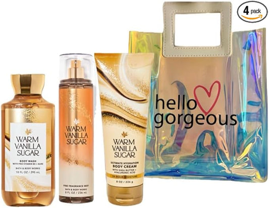 Bath & Body Works - 3 Piece Bundle - Spray - Body Cream - Shower Gel - Full Size and Gift Bag HELLO GORGEOUS (Warm Vanilla Sugar)-VivaGrace Women