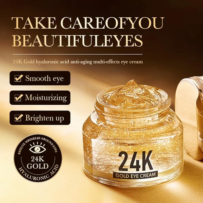 24K Gold Hyaluronic Acid Anti-Aging Multi-Effects Eye Cream - For Dark Circles & Fine Lines - With Hyaluronic Acid & Ingredient Gold, 1.4 Oz-VivaGrace Women
