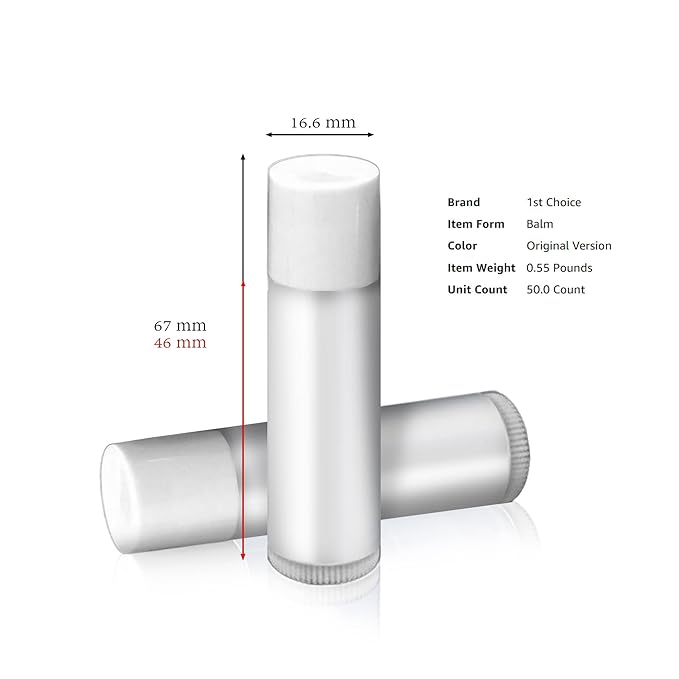 1st Choice 50 Lip Balm Empty Container Tubes 3/16 Oz (5.5ml), Natural White Color-VivaGrace Women