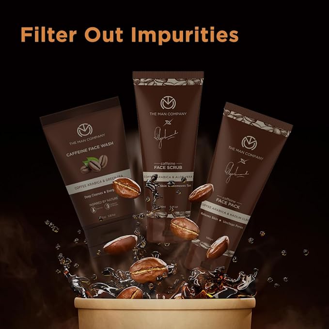 The Man Company Coffee Face Care Kit with Face Wash, Face Scrub, Face Pack | Cleanses, Detoxifies, Relaxes, Glowing and Brightening Skin - Pack of 3-VivaGrace Women
