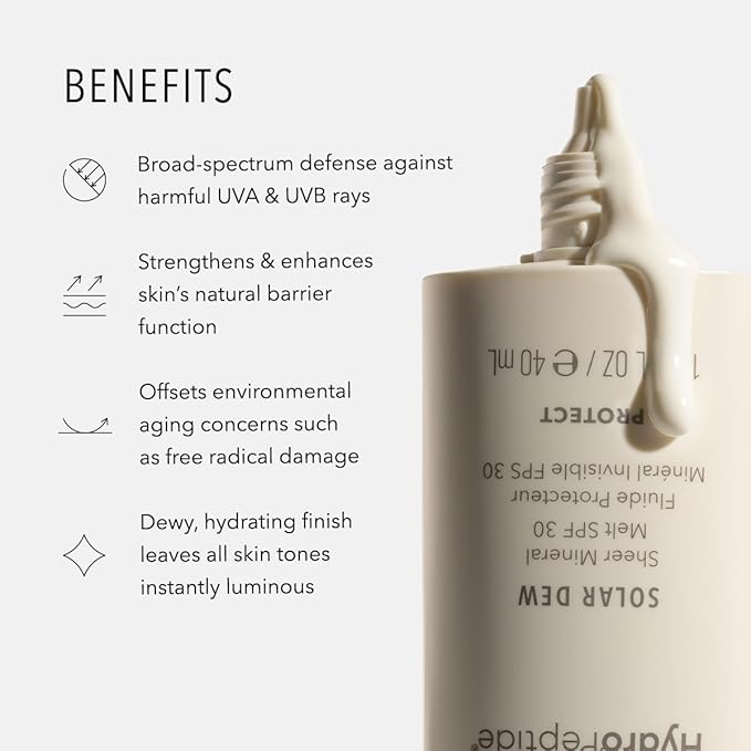 HydroPeptide Solar Dew Sheer Mineral Melt SPF30 Facial Moisturizer, Sunscreen & Primer, 1.35 Ounce-VivaGrace Women