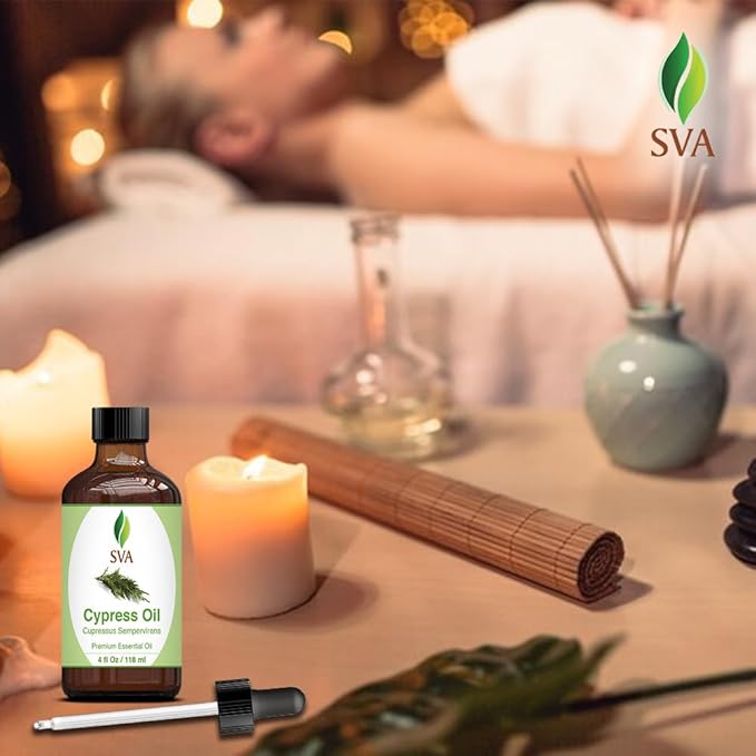 SVA Cypress Essential Oil – 4 Fl Oz – 100% Natural Cypress Oil - for Diffuser, Hair Care, Face, Skin Care, Aromatherapy, Scalp and Body Massage, Soap and Candle Making – with Dropper-VivaGrace Women