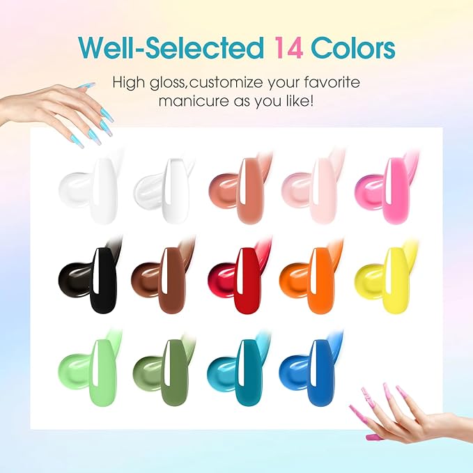 ROSALIND Poly Nail Gel Colors Kit -14 Colors +72 Nail Art Accessories kit Poly Nails Gel Kit Starter Kit with Mini UV Lamp Slip Solution Poly Nail Art Tools for Beginners with Everything-VivaGrace Women