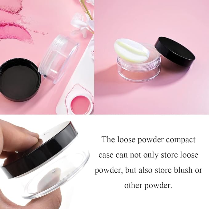 HAHIYO 3Pcs 30ml/1oz Plastic Empty Travel Compact Case Makeup Cosmetic Jar Refillable Powder Box No Leak Holder with Common Sifter and Black Screw Lid-VivaGrace Women