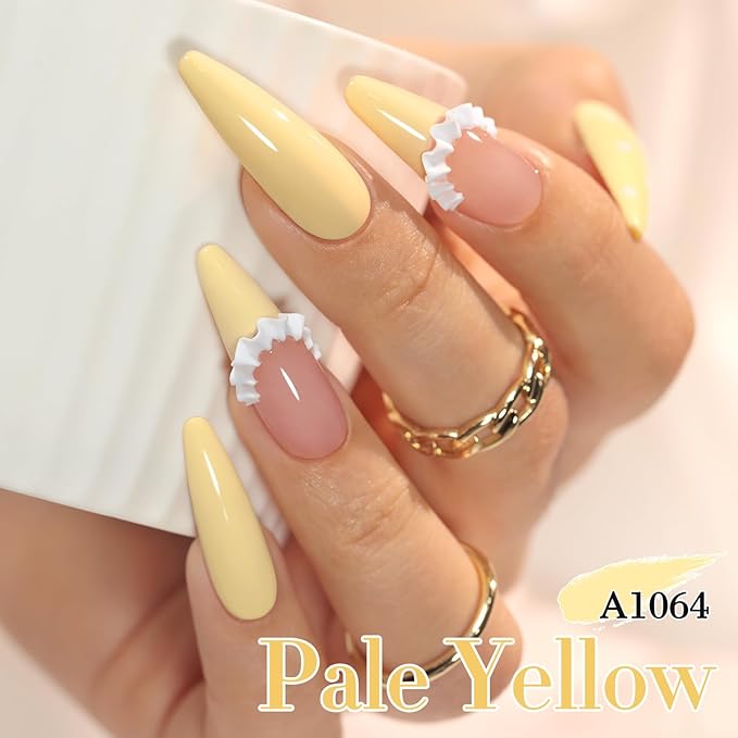 Double Rhythm 0.50 OZ Gel Polish Hema Free Same Color Same Bottle Golden Round Translucent Neutral Natural Milky 15 ML Jelly UV Polish Art DIY at Home (Cream Yellow-C1064)