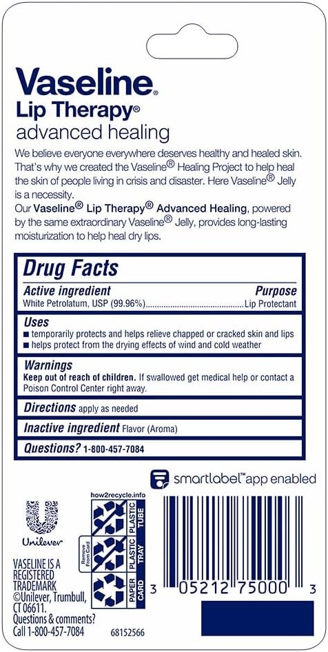 Vaseline Lip Therapy Lip Balm Tube, Advanced Healing, 0.35 oz-VivaGrace Women