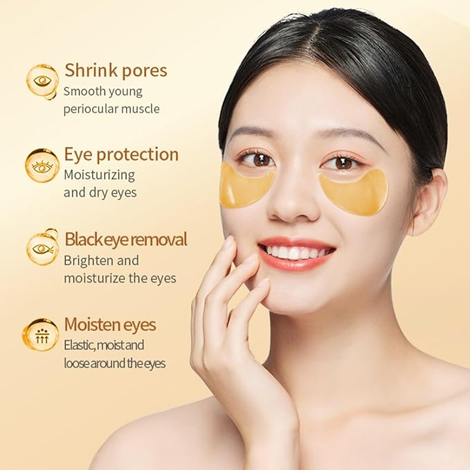 Under Eye Patches, 24K Gold Eye Mask, Reduce Puffy Eyes, Dark Circles, Eye Bags, Eye Patches with Collagen, Anti-Aging Rejuvenating Moisturizing Skin Care for Anti-Wrinkle Eye Masks 60PCS-VivaGrace Women