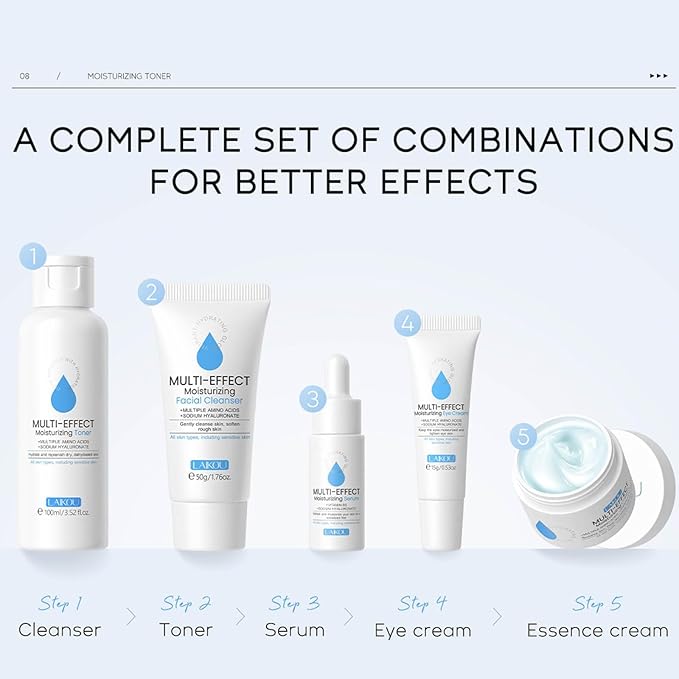 Generic Moisturizer Skin Care Set,5PCS Skincare Teen Girls Set,Long-Lasting Moisturizing Skincare SetWith Cleanser,Toner,Serum,Eye Cream,Cream，Strong moisturizing effect，For All Skin Types, Blue-VivaGrace Women