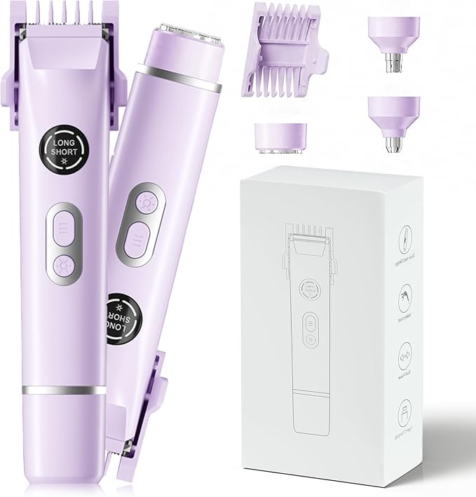 Bikini Trimmer for Women, 4 in 1 Wet/Dry Electric Razors for Women - Dual Head, Painless Rechargeable Portable Womens Razors for Shaving Set for Face, Nose, Eyebrows, Armpits, Bikini Area (Purple)-VivaGrace Women