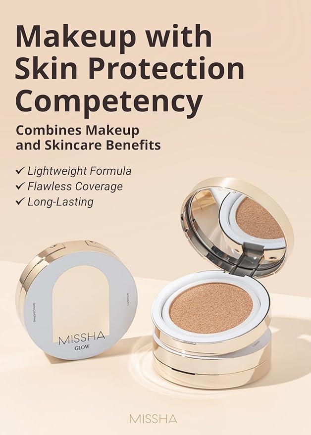 MISSHA Glow Cushion No.25 Warm Beige for Natural Skin Radiant & Moisturizing Skin with Buildable Coverage-VivaGrace Women