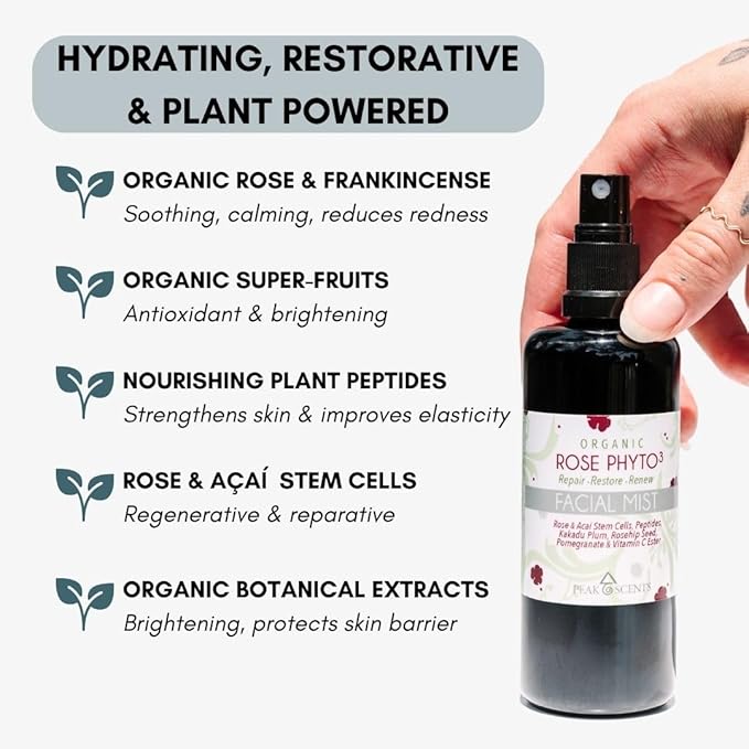 Organic & Vegan Rose Phyto³ Water Facial Spray - Moisturizing Face Mist & Setting Spray, Soothing, Hydrating Mist Rose Water For Face - Great for Facial Massaging (4 oz)-VivaGrace Women