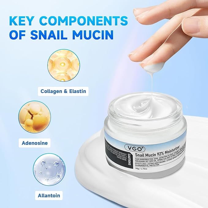 VGO Skin Care Set, with Snail Mucin 92% Moisturizer 1.76 Oz & Vitamin C Serum 2.02 Oz, Hydrating Skincare Set for Women and Men