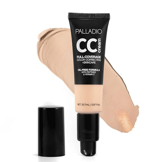 Palladio Full-Coverage Color Correction CC Cream, Oil-Free with Peptides & Vitamin C, Best for Correcting Redness and Uneven Skin Tone, Buildable Foundation Coverage (Fair 10C)-VivaGrace Women