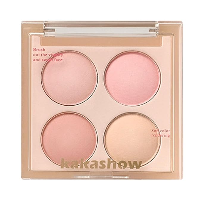 Matte Blush Powder Palette, Blending Mood Cheek, 4 Blendable Shades Korean Fairy Pink Blusher in Lightweight Smooth Powder, Vegan Makeup (Cantaloupe 3#, 1.84 ounces)-VivaGrace Women