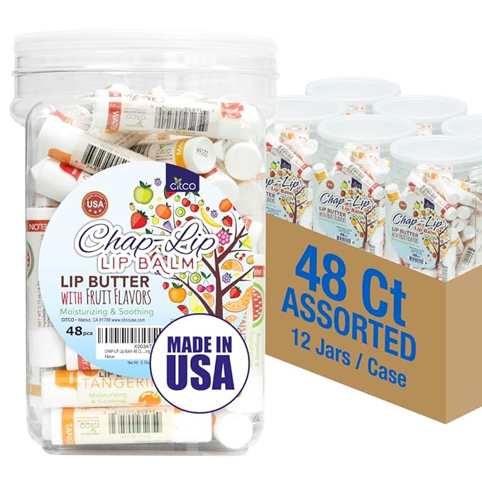 CHAP-LIP Lip Balm 48 Ct. with Fruit Flavors, Cocoa Butter, Coconut Oil | Moisturizing Vitamin E & Total Hydration Treatment & Soothing Lip Therapy (48 Ct Pack of 12)-VivaGrace Women