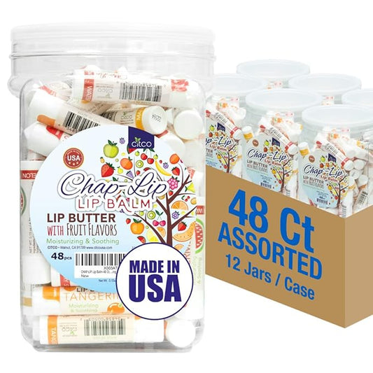 CHAP-LIP Lip Balm 48 Ct. with Fruit Flavors, Cocoa Butter, Coconut Oil | Moisturizing Vitamin E & Total Hydration Treatment & Soothing Lip Therapy (48 Ct Pack of 12)-VivaGrace Women