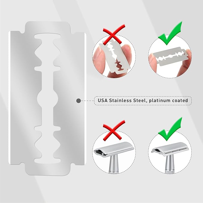 Double Edge Safety Razor, Single Blade Razors for Men and Women, with 10 Double Edge Blades, Reusable Metal 1 Blade Razor, Eco-Friendly, Zero Waste, Smooth and Close Shave, Matte Silver-VivaGrace Women