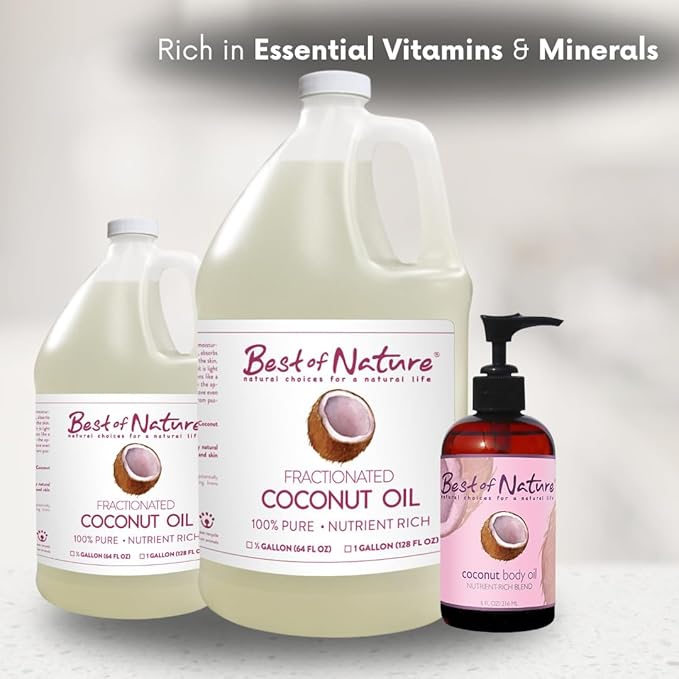 Best of Nature 100% Pure Fractionated Coconut Oil - Liquid MCT Massage & Body Oil, Unscented Moisturizer for Hair, Skin, Face, Aromatherapy Carrier for Essential Oils, Gallon (128 fl oz)-VivaGrace Women