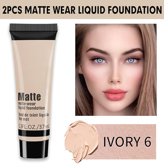 1 Pack Liquid Foundation Cream for Face Makeup,Durable Full Coverage Matte Concealer Make Up,Oil Control & Waterproof Base Primer -1 Fl.Oz-IVORY 6#-VivaGrace Women
