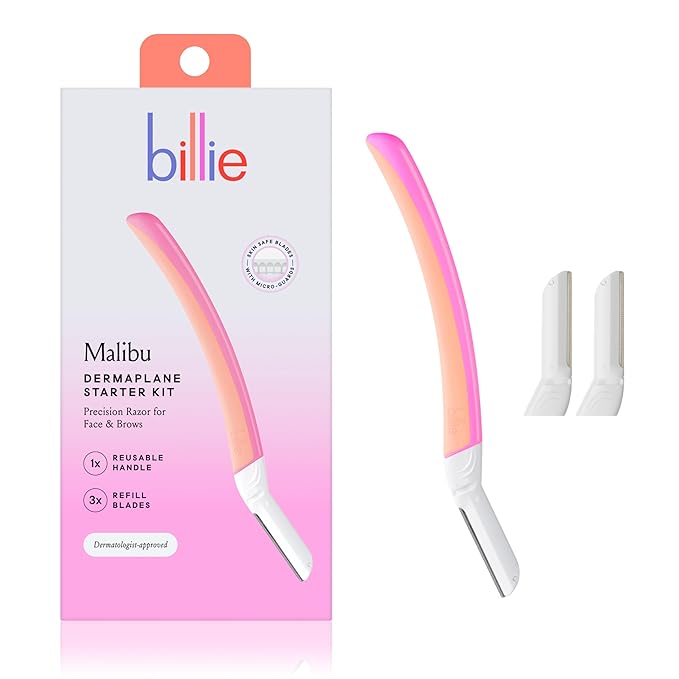 Billie - Dermaplane Starter Kit - Reusable Handle + 3 Refill Blades - Remove Facial Hair + Perfectly Shape Brows - Dermatologist-Approved - Malibu-VivaGrace Women