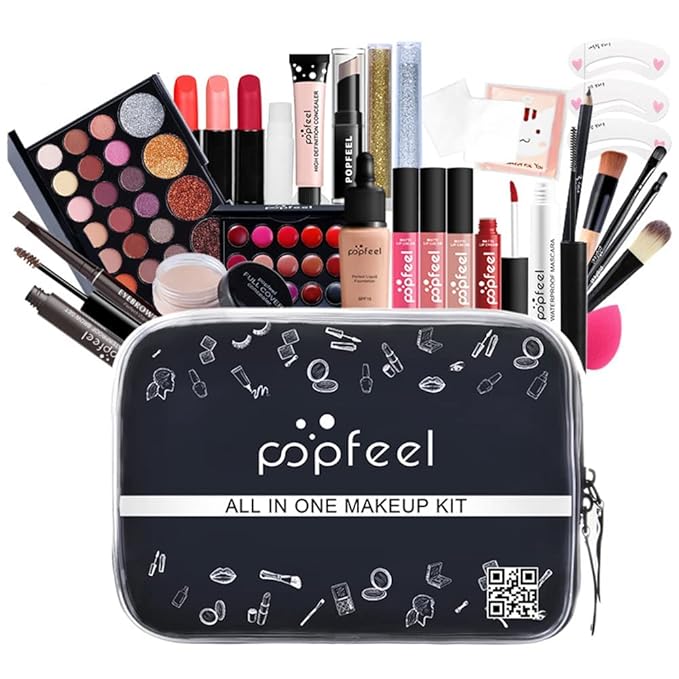 All In One Makeup Kit for Women Full Gift Surprise Makeup Set Includes Makeup Brush Set Eyeshadow Palette, Lip Gloss Set, Liquid Lipstick, Makeup Sponge, Foundation, Concealer, Eyebrow Pencil, Blush and etc (KIT004)-VivaGrace Women