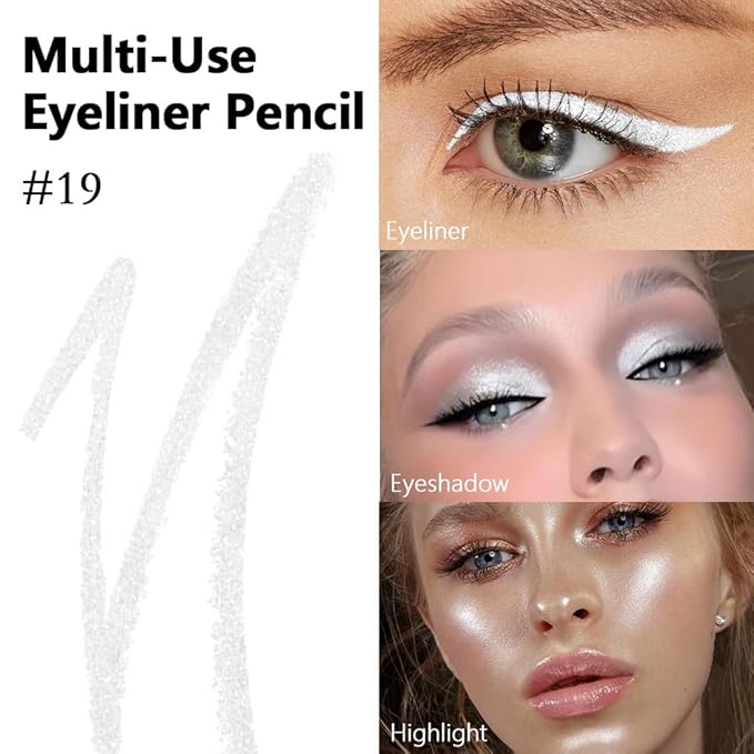 evpct Pearl White Gel Eyeliner Pencil for Women Waterline Waterproof Smudge Proof Eye Makeup Liners, White Mascara Eye Liner Gel Liner Eyeliner with Sharpener delineador de ojos contra el agua 19