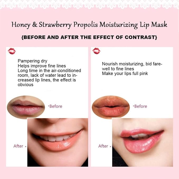 2PCS Bee Balm Lip Balm Honey Pot & Strawberry Sleeping Lip Mask, Propolis Moisturizing Honey Lip Mask Lip Balm, Hydrating & Prevention Dry and Cracked Lip Scrubs Exfoliator, Winter Lip Care Products-VivaGrace Women