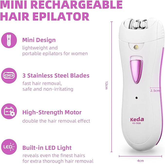 Epilator for Women, Smooth Glide Epilator for Face, Rechargeable Facial Epilator Hair Removal Face Trimmer Device with LED Light for Facial Armpit Bikini and Leg-VivaGrace Women