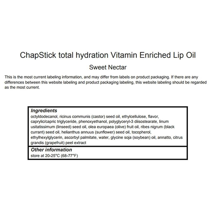 ChapStick Total Hydration Sweet Nectar Flavor Vitamin Enriched Lip Oil, Non Tinted Lip Care - 0.23 Oz-VivaGrace Women