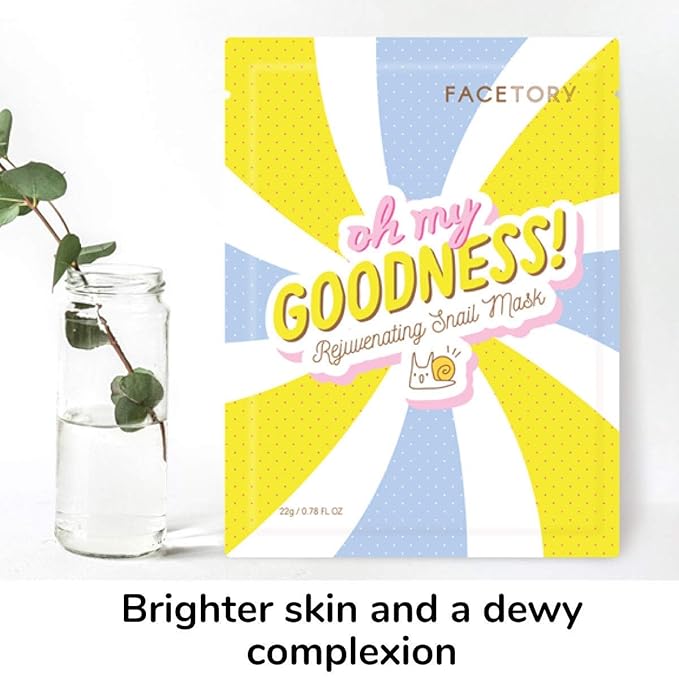 FACETORY K Beauty Face Mask Skin Care - OH MY GOODNESS REJUVENATING SNAIL Sheet Mask with Snail Essence & Hyaluronic Acid | Hydrate, Soothe, Seal in Moisture (10 Pack)-VivaGrace Women