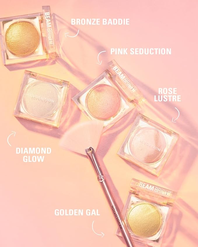 Makeup Revolution Beam Bright Highlighter, All Over Face Glow, Powder To Liquid Formula, 5 Different Shades, Bronze Baddie-VivaGrace Women