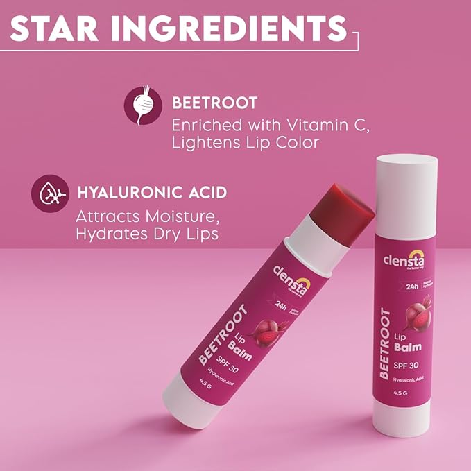 Clensta Beetroot SPF 30 Tinted Lip Balm | Hydrating & Moisturizing Lip Care with Hyaluronic Acid | Broad Spectrum Lip Sunscreen | 4.5g-VivaGrace Women
