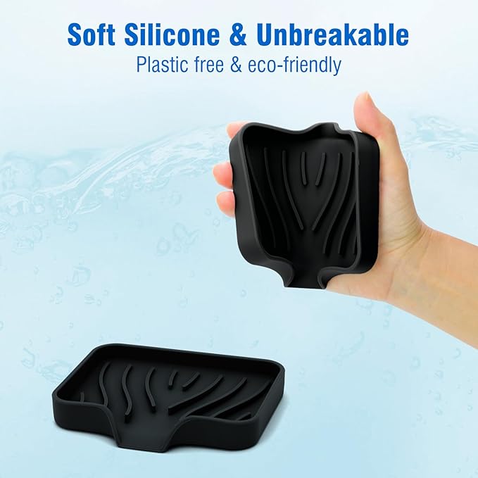 3-Pack Silicone Soap Dish, Bar Soap Holder, Soap Dishes for Bar Soap, Easy to Clean, Self Draining Soap Tray for Shower, Bathroom, Kitchen, Bathtub, Keep Soap Dry, Save Soap (Black)-VivaGrace Women